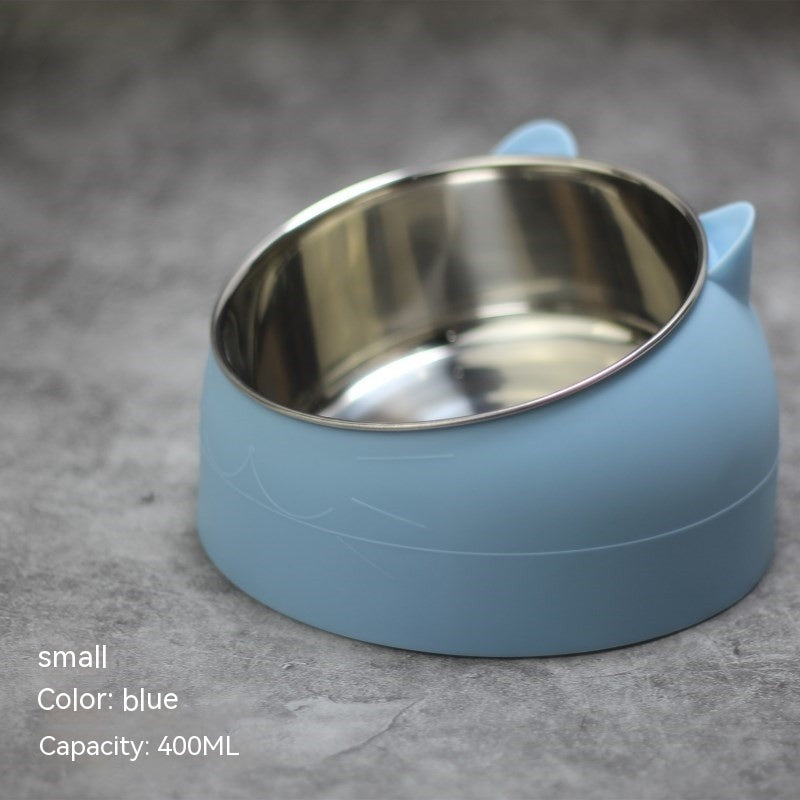 Stainless Steel Dog Bowl Double Bowl Cervical Protection Oblique Mouth Hot Pet Food Basin Supplies