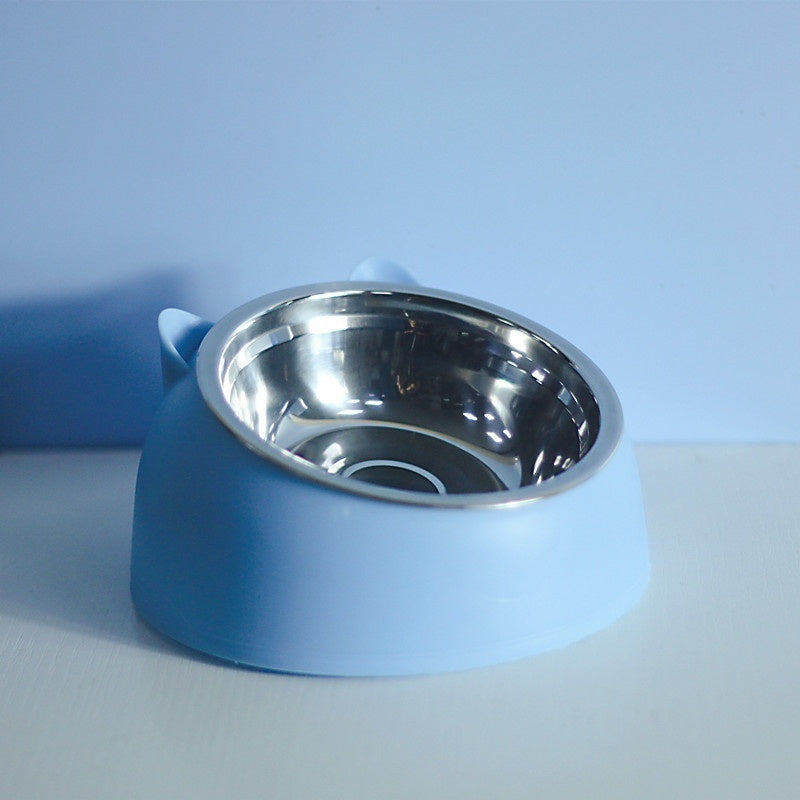 Stainless Steel Dog Bowl Double Bowl Cervical Protection Oblique Mouth Hot Pet Food Basin Supplies