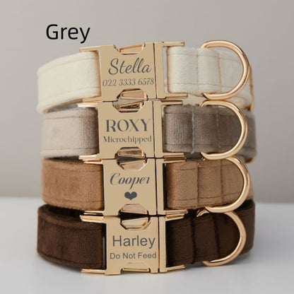 Multiple Colour Velvet Personalise Dog Collar Leash Set With Bow