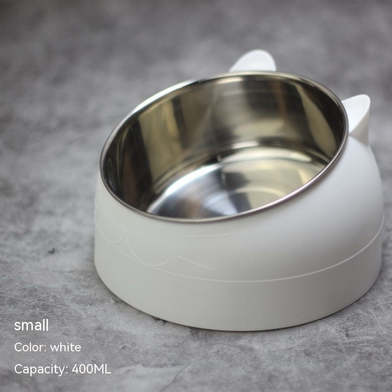 Stainless Steel Dog Bowl Double Bowl Cervical Protection Oblique Mouth Hot Pet Food Basin Supplies